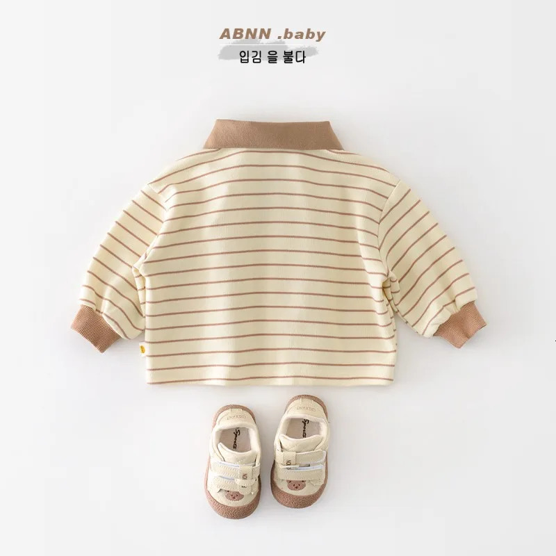 HoneyCherry Spring Kids Striped Polo Shirt - Unisex Casual Collared T-Shirt Korean Style Toddler Top Polo Kids Boys 260124