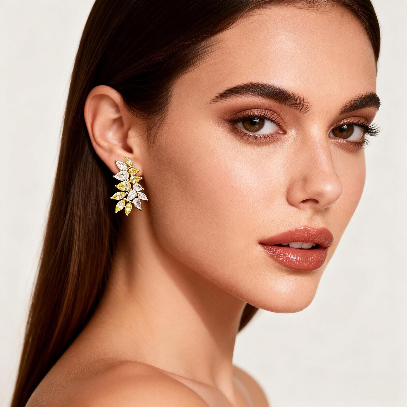 Earrings, Gold-Plated With Two-Tone Zircon Leaf Earrings, Offering A Light Luxury Texture Earrings, Women's Leaf Earrings