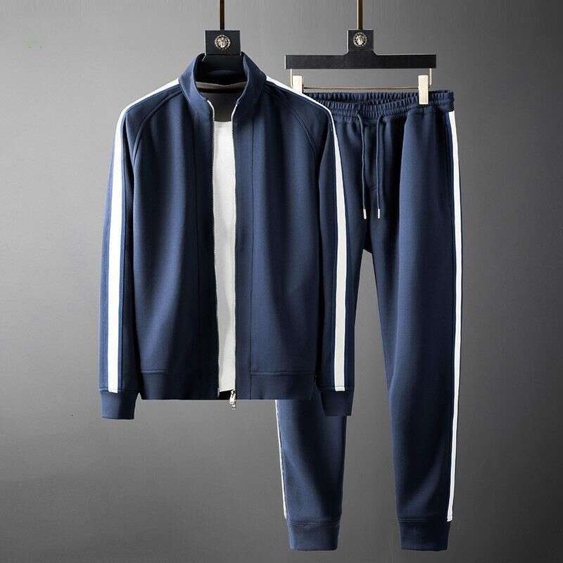 Spring And Autumn Jacket Set, Brand, Personalized Cardigan, Stand-Up Collar, Fashionable Casual Sports Two-Piece Set For Men