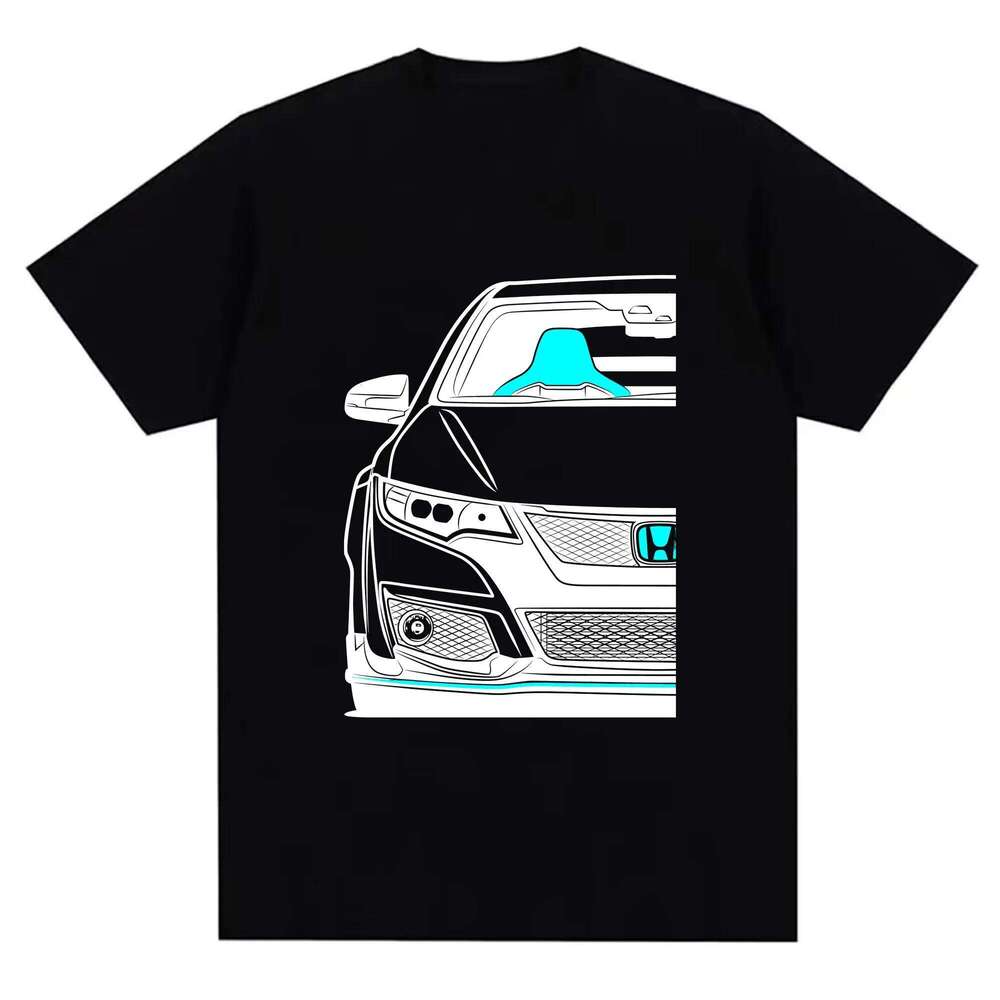 Men's Graphic Print Short Sleeve T-Shirt - Summer Pure Cotton Comfortable Loose Fit, Trendy Red & Black Cars with White Stripe X260209