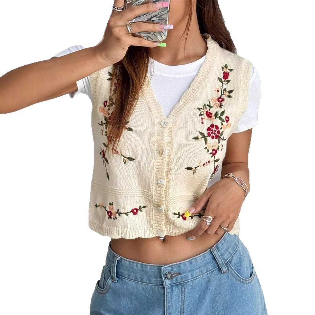 New Arrivals Versatile Embroidered Knit Sweater Vest for Women