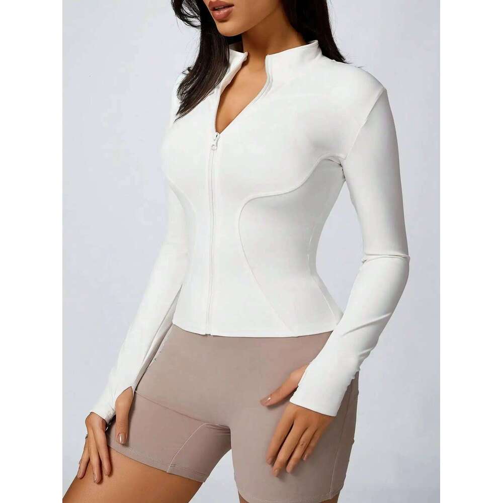 Women's Solid Color Zipper Turtleneck , Long-Sleeved Sports Top, Gym Wear, Ladies' Sportswear for Indoor and Outdoo 26Y0209