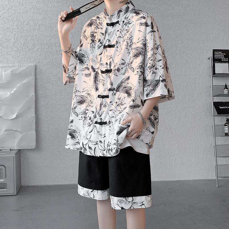 Short-Sleeved Summer Chinese-Style Plus-Size Men's Clothing Set, Including Half-Sleeve T-Shirt And Shorts, A Complete Outfit