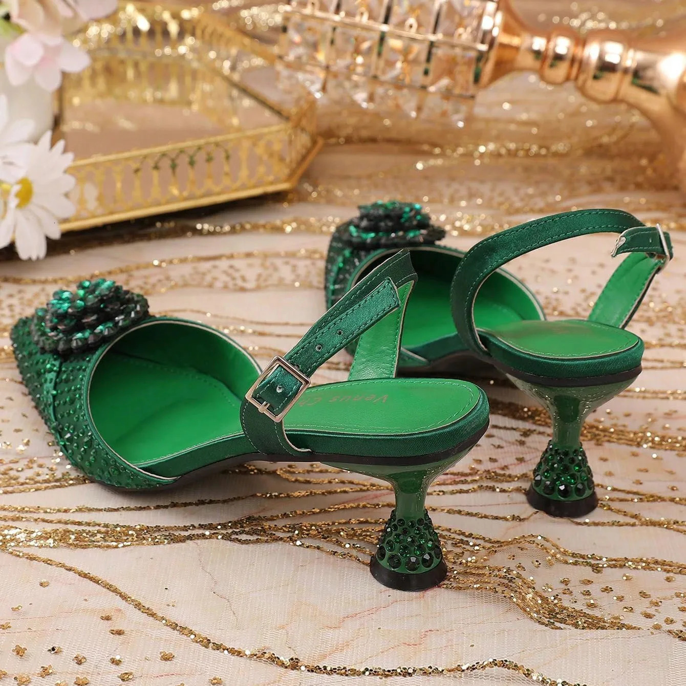 Green Colour Wedding High Heels for Women Italy n Decorate PointedToe Gorgeous Parties 2025 INS Lady Plus Size 260208
