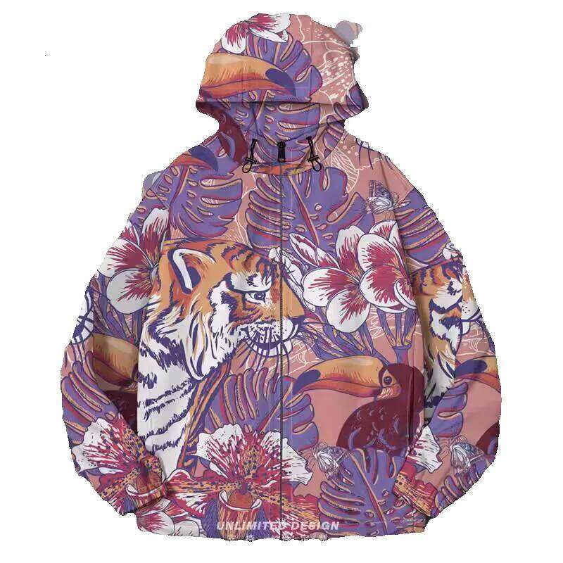 Mardi Hefxessdr Tiger National Trend Hawaiian Beach Hooded Jacket for Men and Women Trendy Brand Cotton Coat