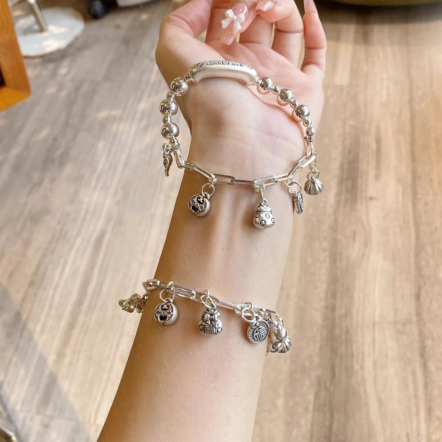Sam Panda 925 Sterling Silver Irregular Chunky bracelets For Women Gift Lucky Peaceful Blessing Flower Pendant Jewelry Wholesale 260128