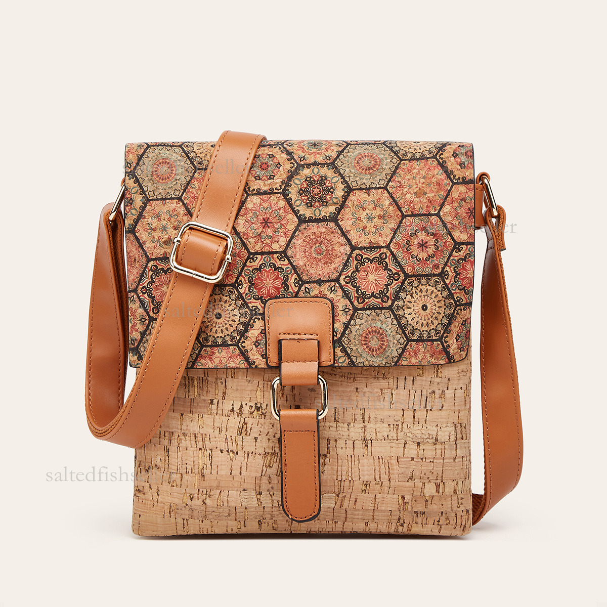 2026 Luxury New Vertical Mini Backpack Fashion Retro Men's Printed Bark Travel Bag Casual Fashion Student Backpack Ethnic Style Trendy Shoulder B