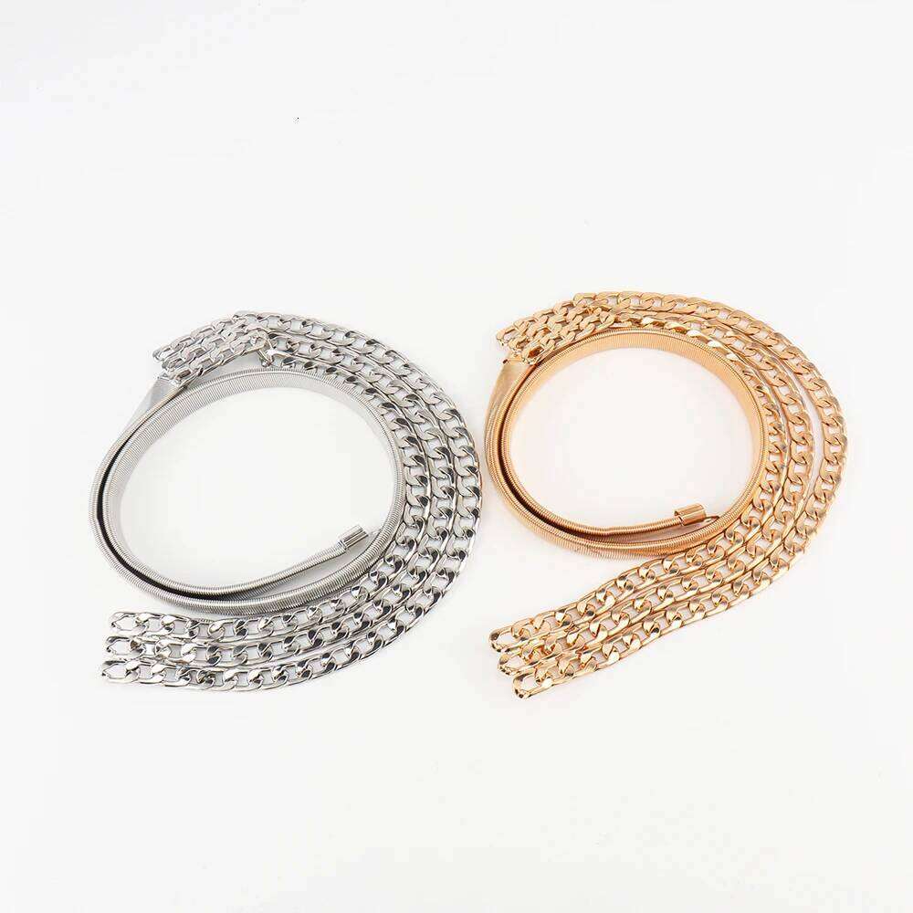 Women's fashion elastic spring waist multi-layer metal chain dress belt X260209