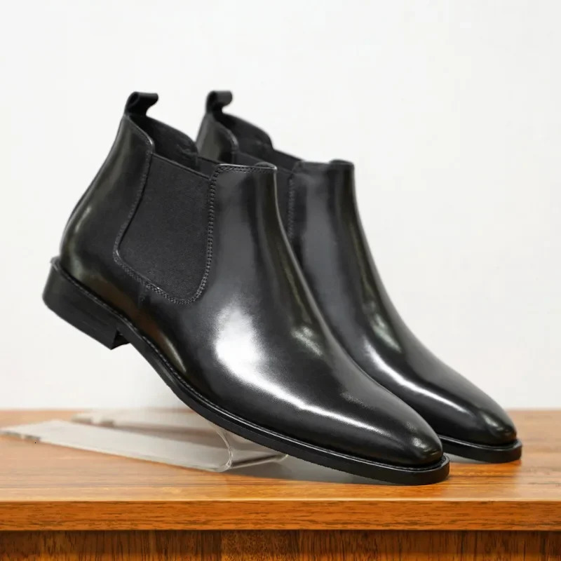 Chelsea Boots Men Shoes PU Brown Fashion Versatile Business Casual British Style Street Party Wear Classic Ankle 3848 260208