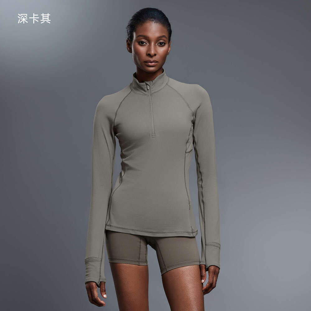 New Half-Zip Stand Collar Yoga Long Sleeve Women Waist Slimming Outdoor Running Sports Fitness Wear WKERSIY