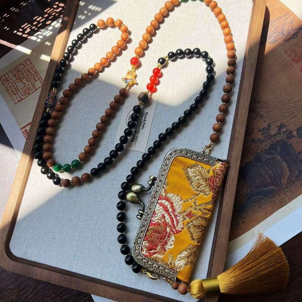 New Chinese-Style Traditional Sandalwood Song Brocade Bag Multi-Use Crossbody Chain, Retro Color-Blocking National Trend Accessory
