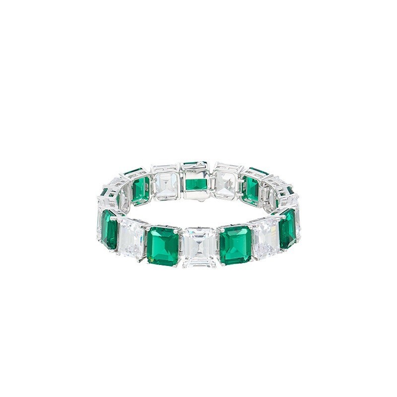 Bracelet Imitation Emerald Bracelet, Gold-Plated Two-Tone Square Inlay Bracelet Exaggerated High-End Women's Accessory Bracelet