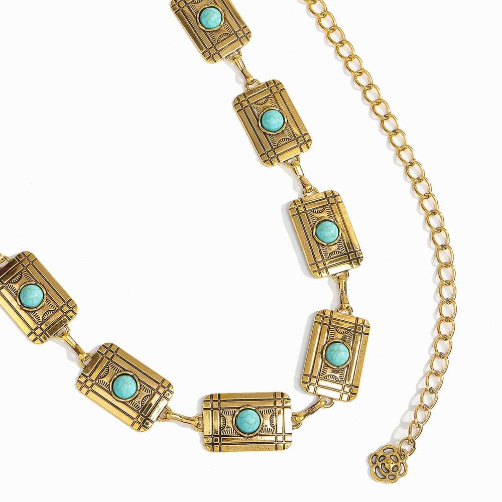 New vintage versatile ethnic-style engraved metal chain for ladies, paired with a flirty skirt and decorative waist chain. X260209