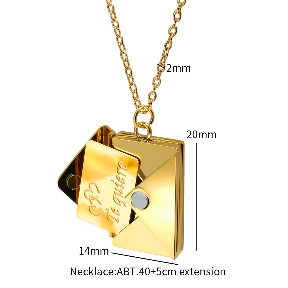 Stainless Steel Envelope Pendant Necklace Metal Waterproof Jewelry For Women 260124