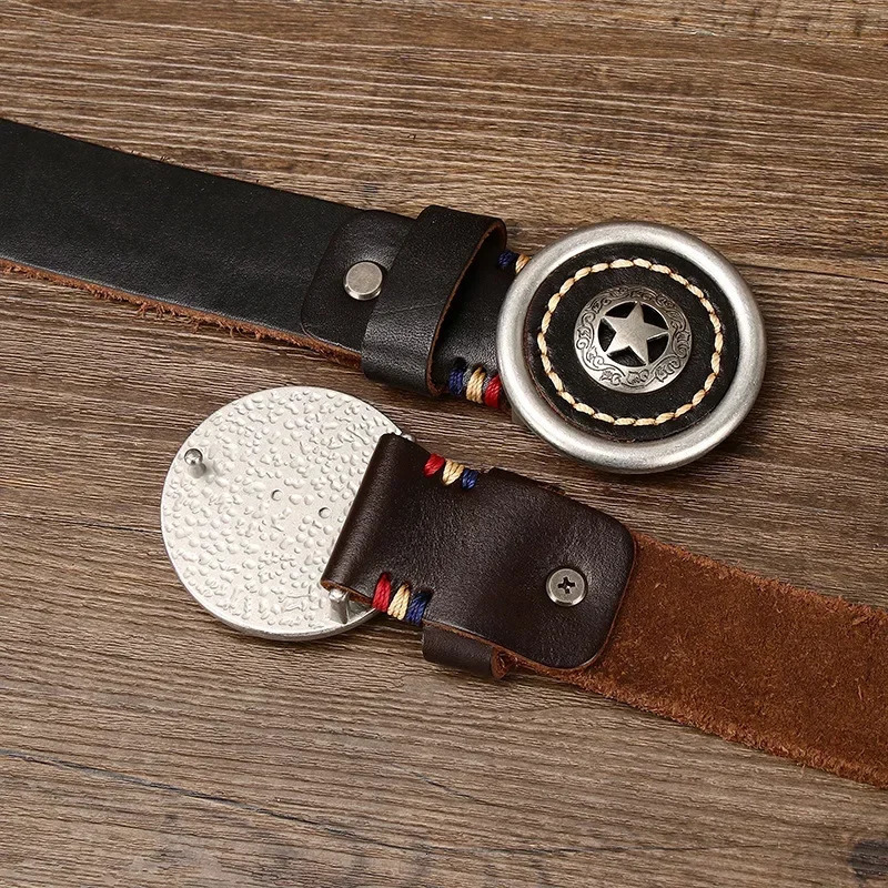 38CM Genuine Leather Belts for Men Thickened Head Layer Pure Cowhide Smooth Buckle High Quality Jeans Cowboy Male Belt 260124