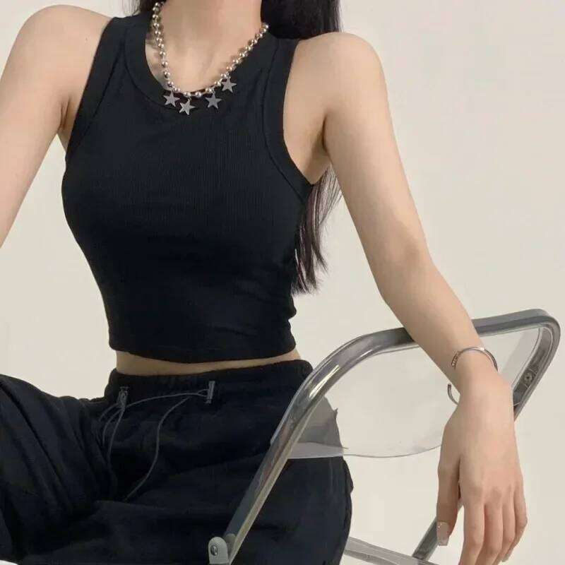 Sports Tank Sexy with Bra Pad Casual Crop less Knitt Running Camisole for Women Y2K Streetwear Tops 26Y0209