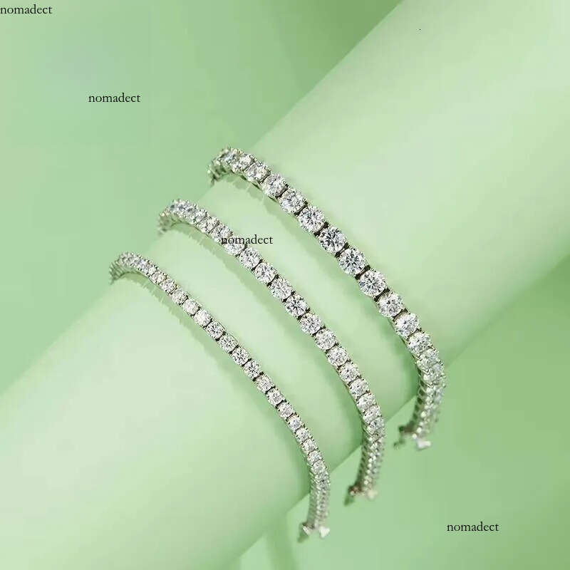 Sier Hip Hop Fine Jewelry Round Brilliant Cut Moissanite Dia 3mm-5mm Tennis Chain Bracelet/necklace for Men and Women 7f