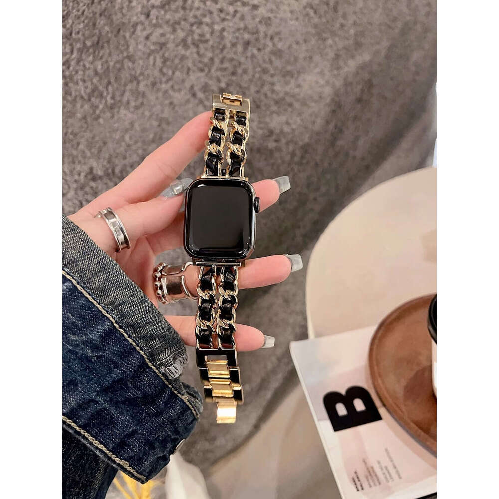 Chunky Double Row Metal Chain Band Bold Fashion Black Sliver Strap for Apple Watch Series 4-10 Ultra SE