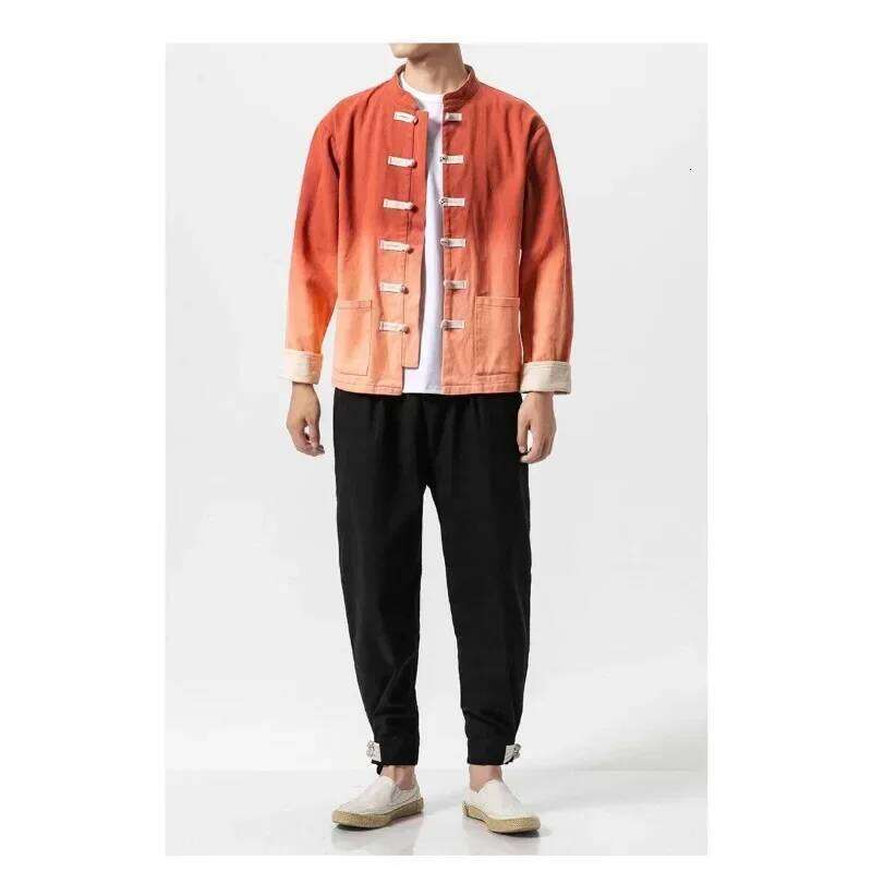 Mardi Hefxessdr Spring Autumn Stand Collar Plate Buckle Tang Suit Jacket Men Chinese Style Gradient Streetwear Kung Fu Plus Size M xl