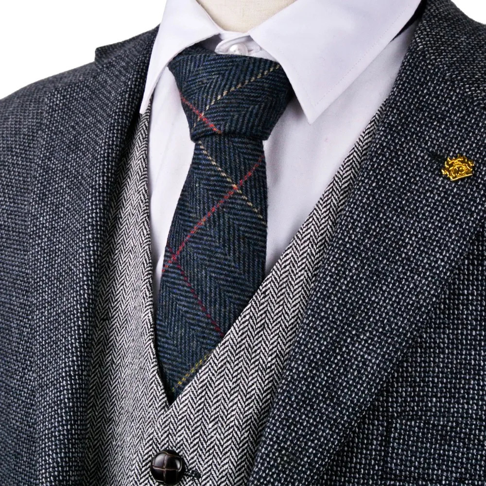 Checked Herringbone Tweed Solid Navy Blue Brown Camel Gray Grey Beige 276 Wool Mens Ties Neckties Formal Casual 260208