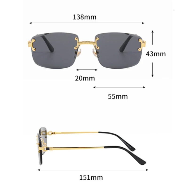 CATERSIDE Punk Rectangle Sunglasses Men Women Rimless Gradient Lens Metal Sun Glasses For Sports 2024 UV400 260207