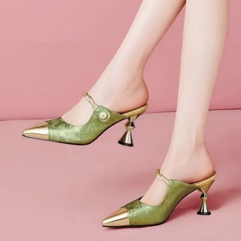 Cresfimix women cute sweet light weight green pointed toe slip on stiletto heel shoes lady casual beige fashion sexy ab795 260208