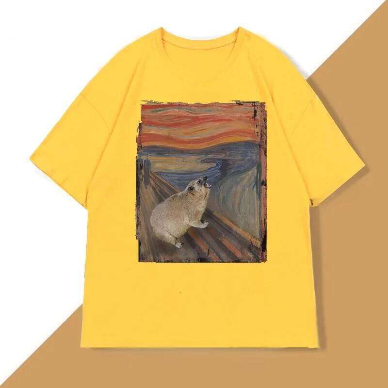 Hyrax Scream Parody Meme Vintage Short Sleeve Crew Neck T-Shirt Loose Casual Women's Clothing Graphic T Shirts X260209