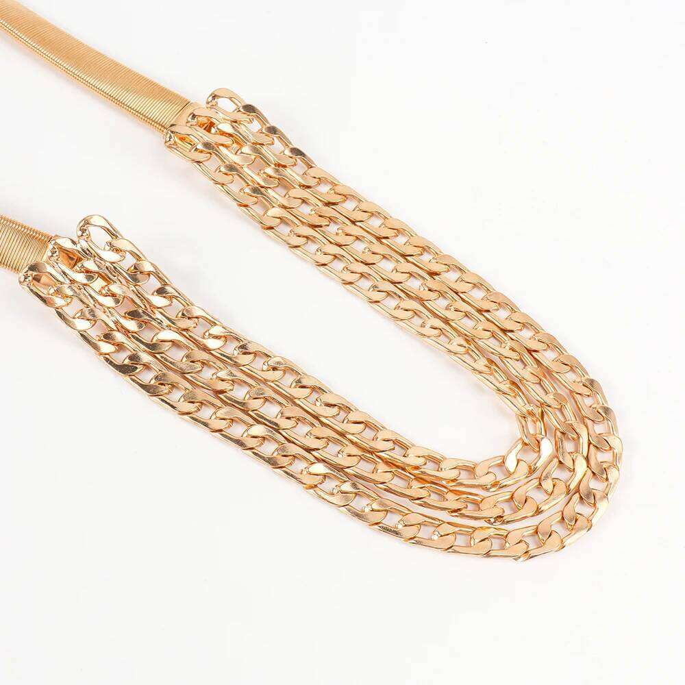 Women's fashion elastic spring waist multi-layer metal chain dress belt X260209