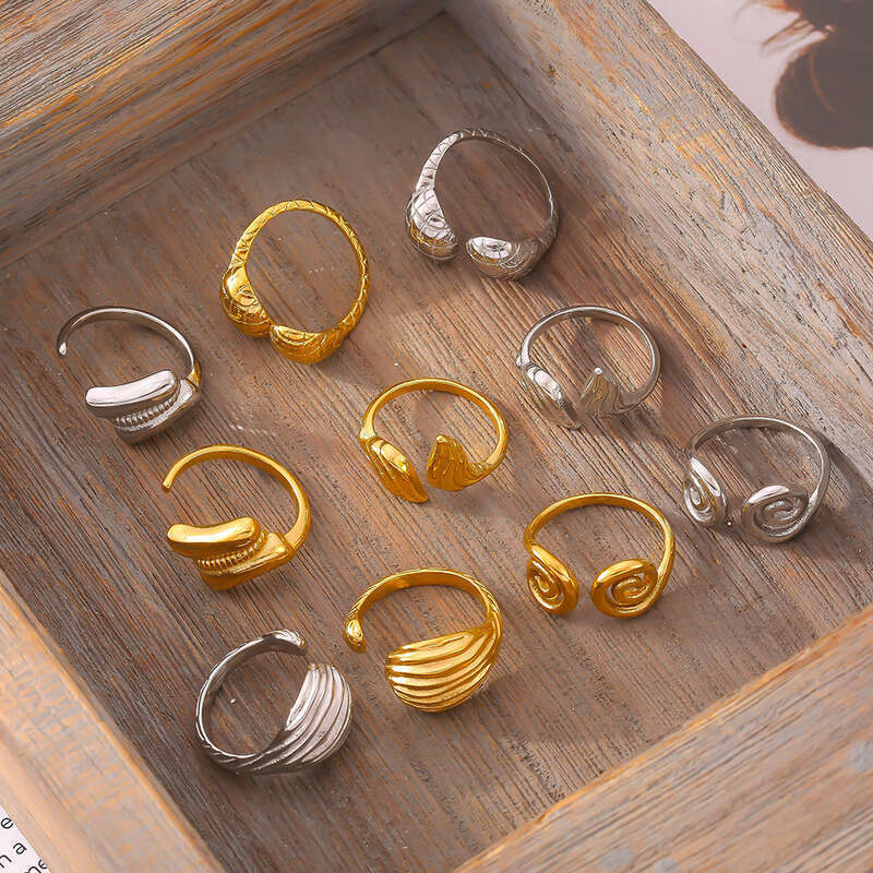 Bohemian Vintage European and American Style New Threaded Open Ring Creative Personality Design Sense Titanium Steel 18k Gold Plated Jewelry for Women