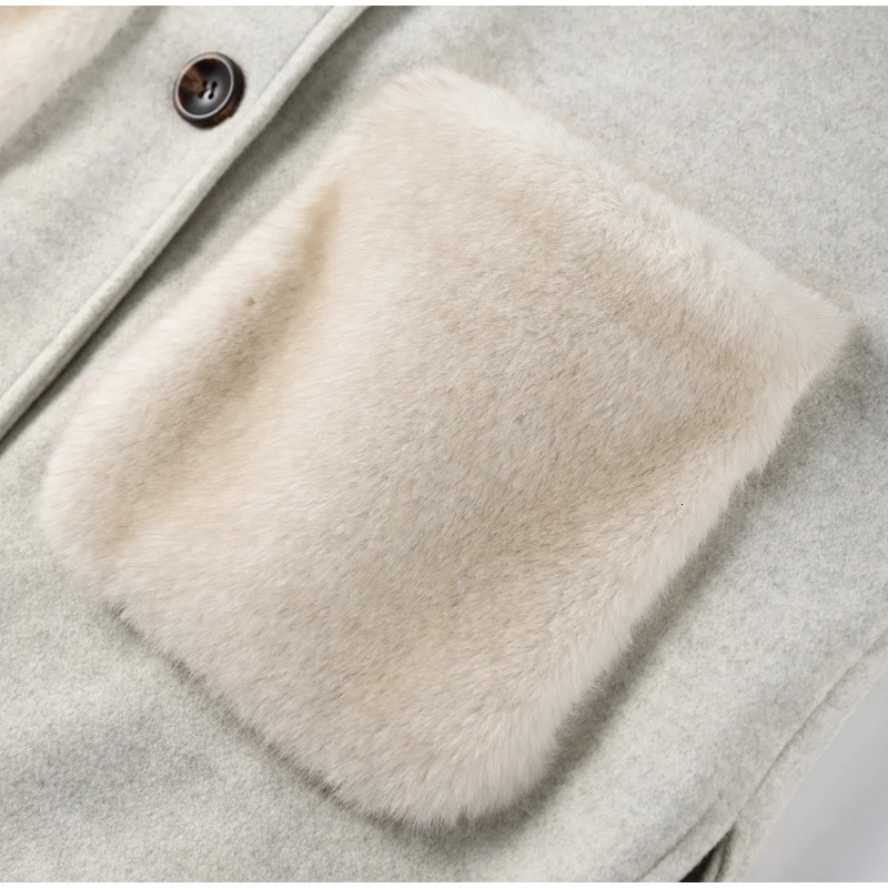 Knitted Fur Sweaters Women Casual Stand Collar Long Sleeve Single-breasted Pocket Loose Cardigan 2026 Early Spring Chic Knitwear 260122