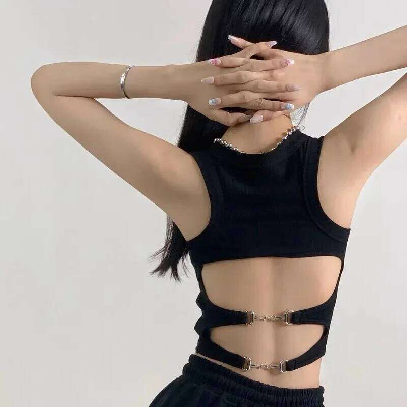 Sports Tank Sexy with Bra Pad Casual Crop less Knitt Running Camisole for Women Y2K Streetwear Tops 26Y0209