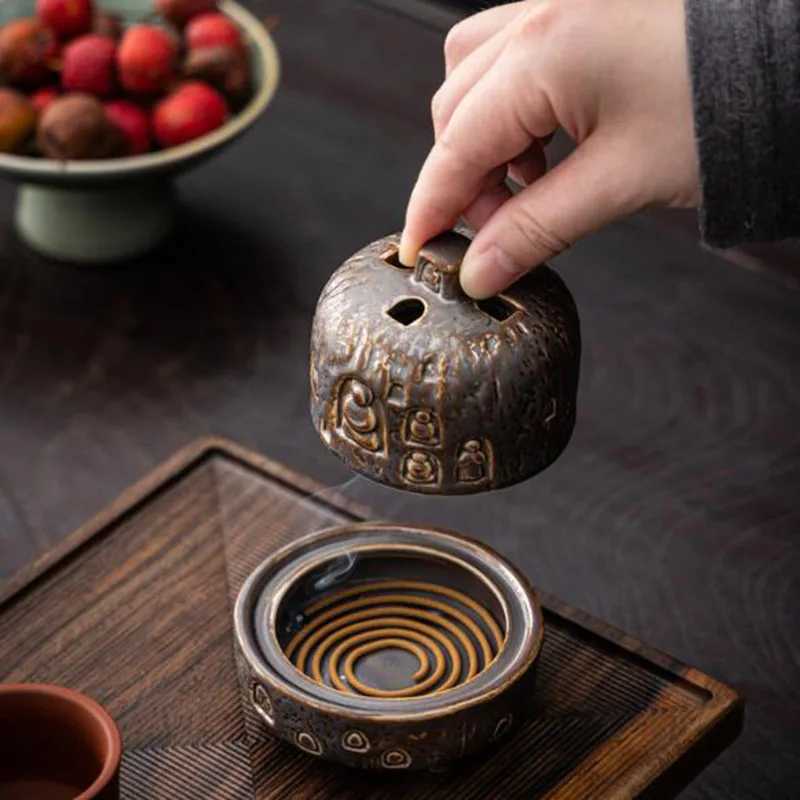 Retro Aromatherapy Burner Chan Dunhuang Coil Incense Holder Creative Art Decoration Fragrance Censer Tea House Ornaments C260209