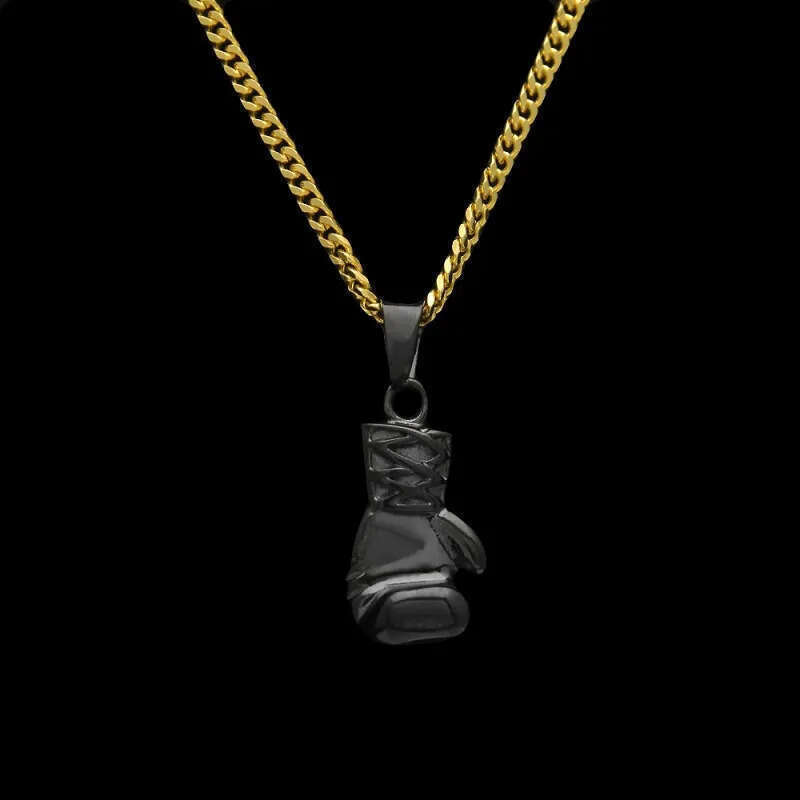 Mens Hip Hop Necklace Jewelry Stainless Steel Black Boxing Gloves Pendant Necklaces With 3mm*60cm Gold Cuban Chain 4c