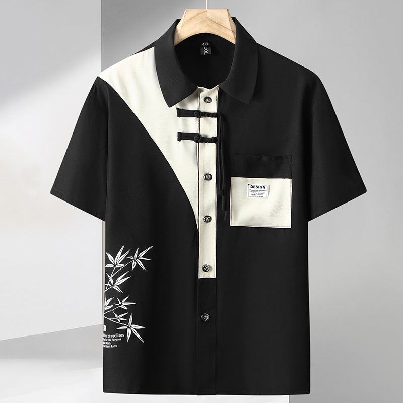 Thickening and enlarging short-sleeved button-down shirt for men summer new Chinese-style traditional Chinese elements