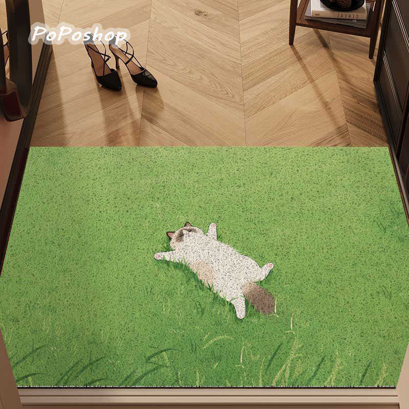 Fresh green small animal entrance silk loop mat grassy cat healing style non-slip dust-removing doormat S260207