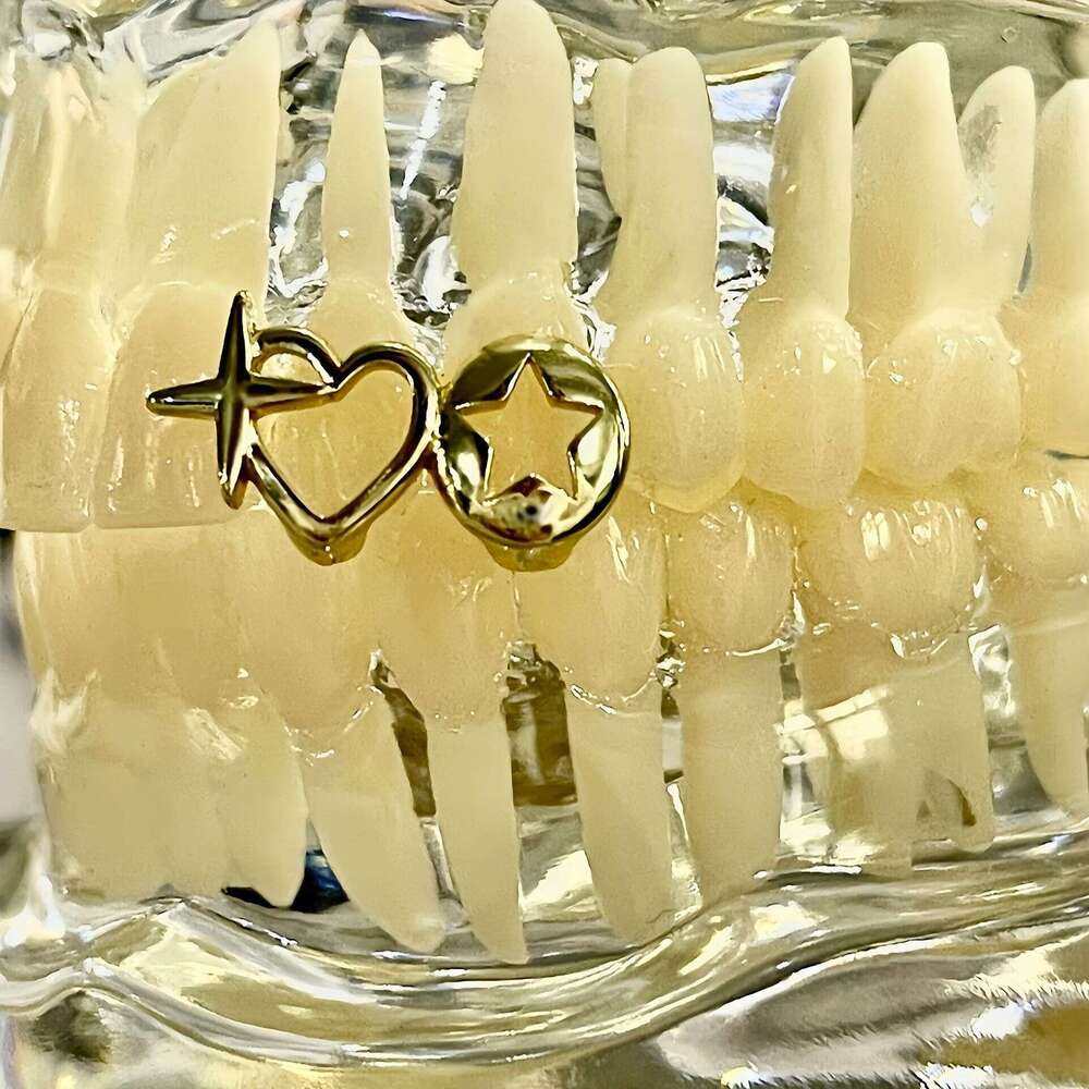 Niche Design Hip-hop Double Hollow Heart Star Teeth Performance Accessories Braces Halloween Trendy Jewelry