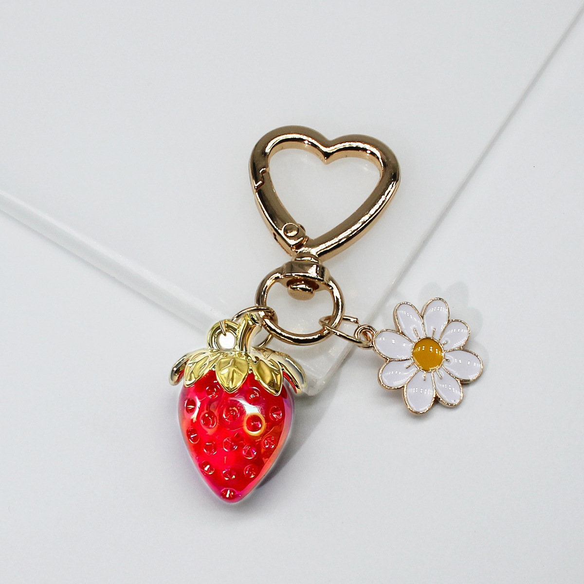 Bag Charm Key Chain Cute Bee Strawberry Heart Keychain Cross-Border Female Student Bag Pendant Keychain