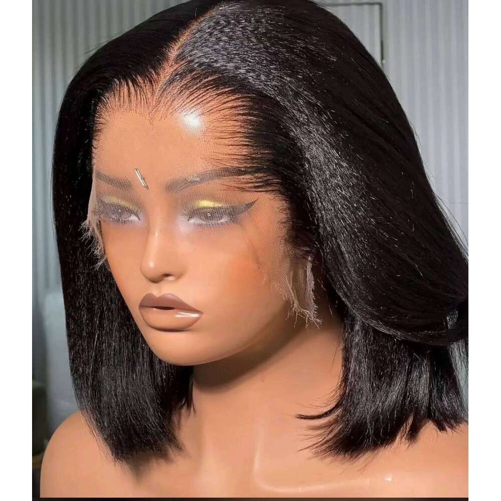Kinky Straight Black Hman 13X6 HD Lace Frontal Edges Curly Afro Yaki Short Bob Hair Glueless Wigs 4X4 7X5 Closure VMS