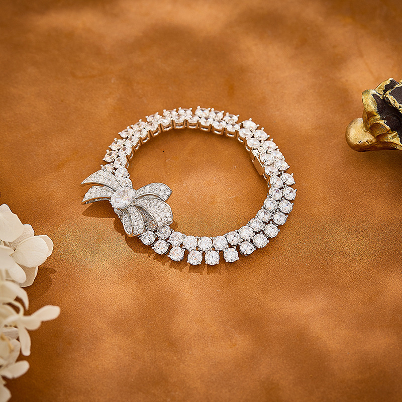 Bracelet Bowknot Bracelet, Gold-Plated Double Chain, Color-Blocking Bracelet, Luxurious High-End Women's Evening Bracelet