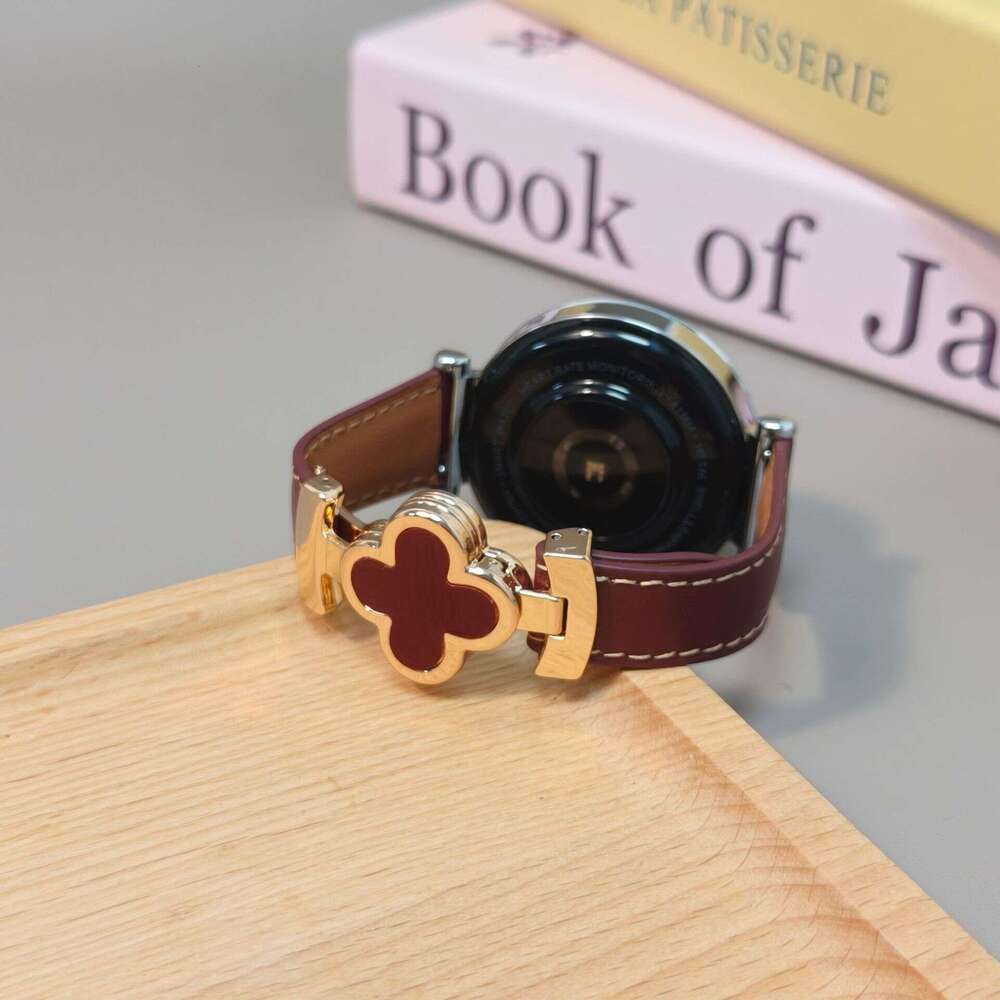 Elegant Clover Leather Watch Band Quick-Release Magnetic Buckle Strap for 18/20/22mm Watches (HUAWEI Watch GT6 Pro Compatible)