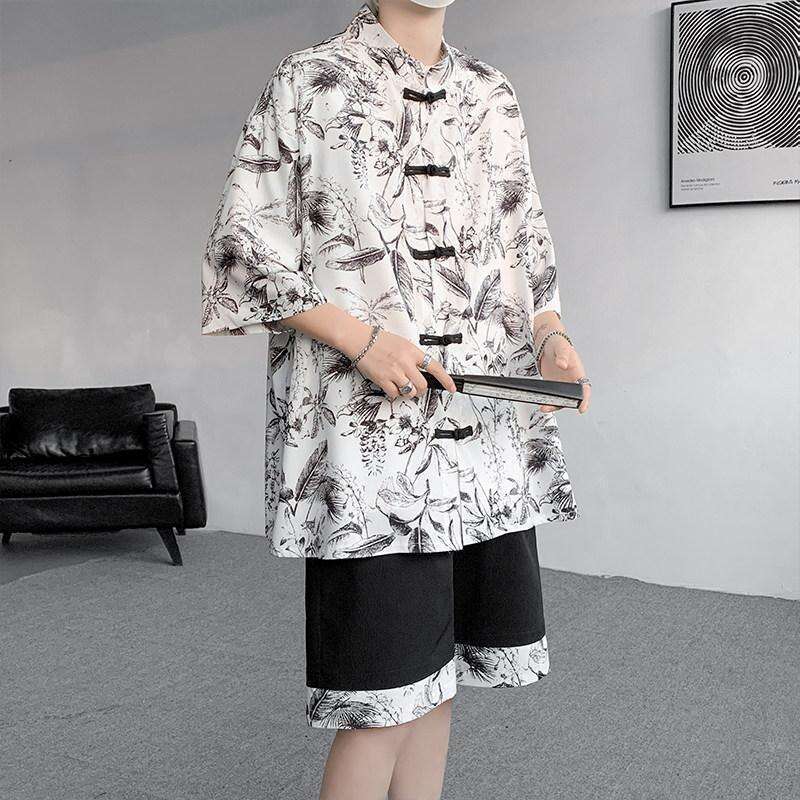 Short-Sleeved Summer Chinese-Style Plus-Size Men's Clothing Set, Including Half-Sleeve T-Shirt And Shorts, A Complete Outfit