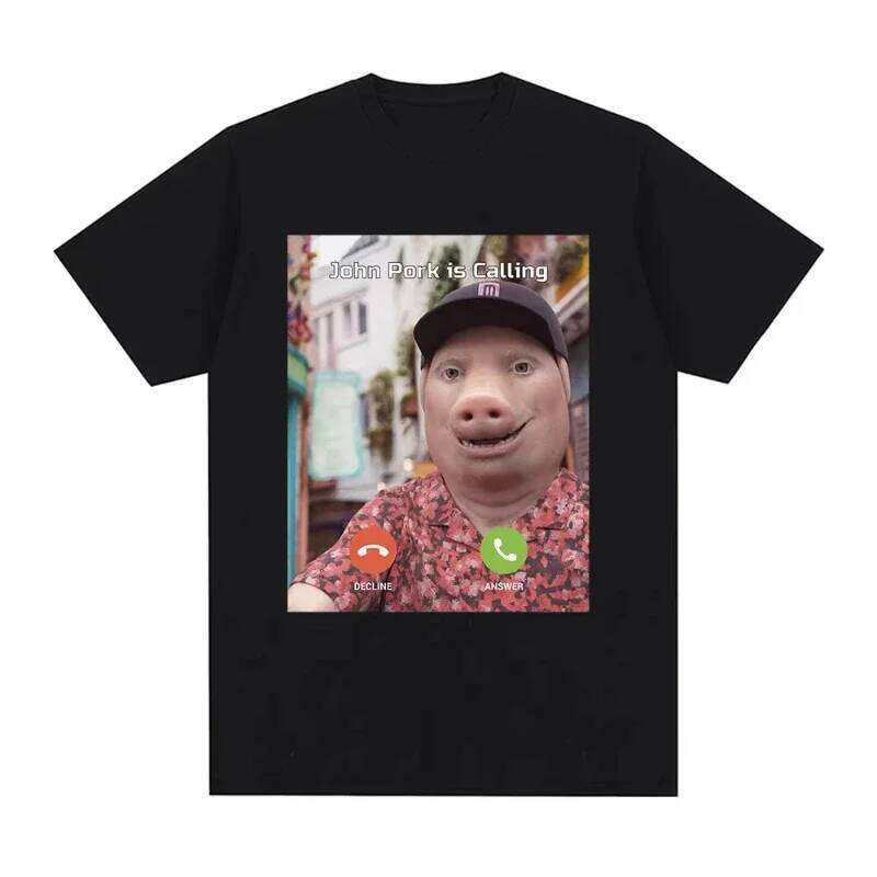 John Pork Is Calling Answer Call Phone Women Humor Funny Pig Lover Graphic Tee Top Harajuku Sleeve Casual Aesthetic Clothes X260209