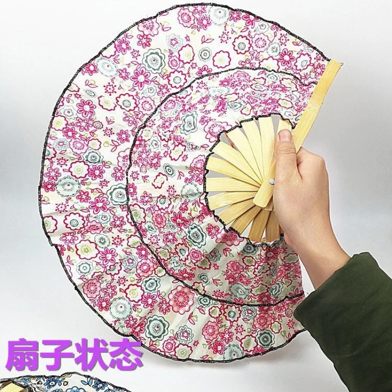 Bamboo fan hat folding portable versatile beach hat sun hat girls summer sun protection sun hat folding fan hat 260208