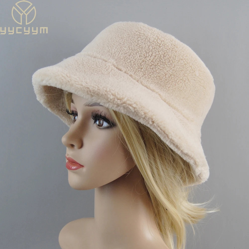 Shearling Sheepskin particles Hats Women Winter Warm Classic Caps High Quality Hat Ladies Fashion Bucket Cap 260202