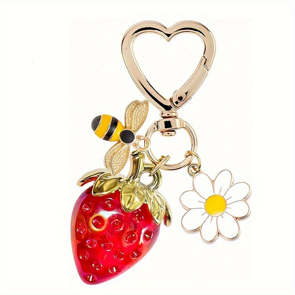 Bag Charm Key Chain Cute Bee Strawberry Heart Keychain Cross-Border Female Student Bag Pendant Keychain