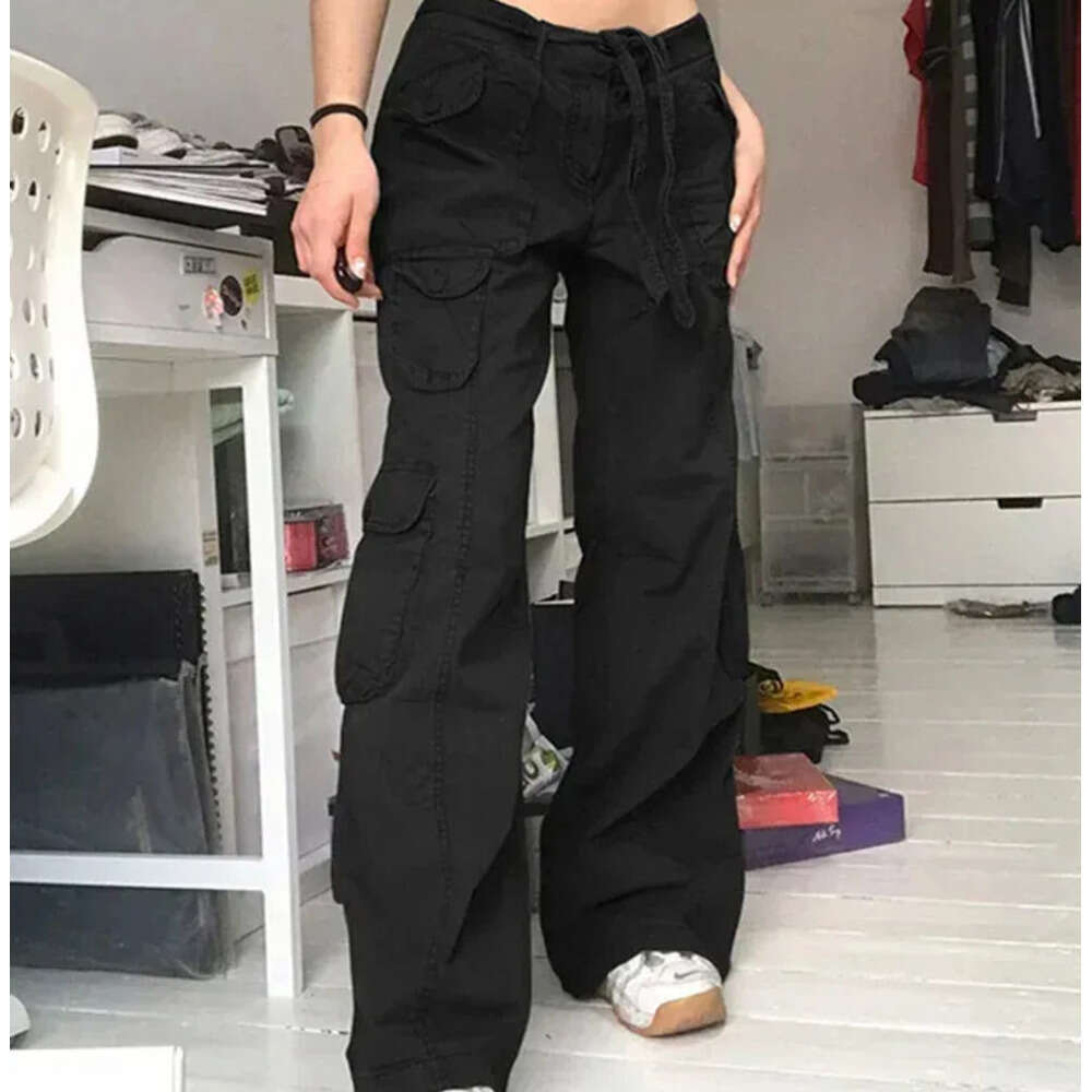 Women Summer Style Fashion Versatile Y2K Pockets Cargo Pants Straight Harajuku Vintage Low Waist Wed Leg Trousers 0820 H260209
