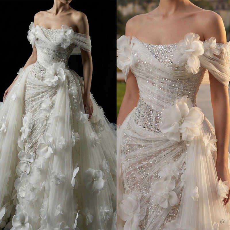 Luxury Vintage Wedding Dresses Off The Shoulder Lace 3D Floral Appliqued Luxury Country Wedding Dress Vestidos De Novia