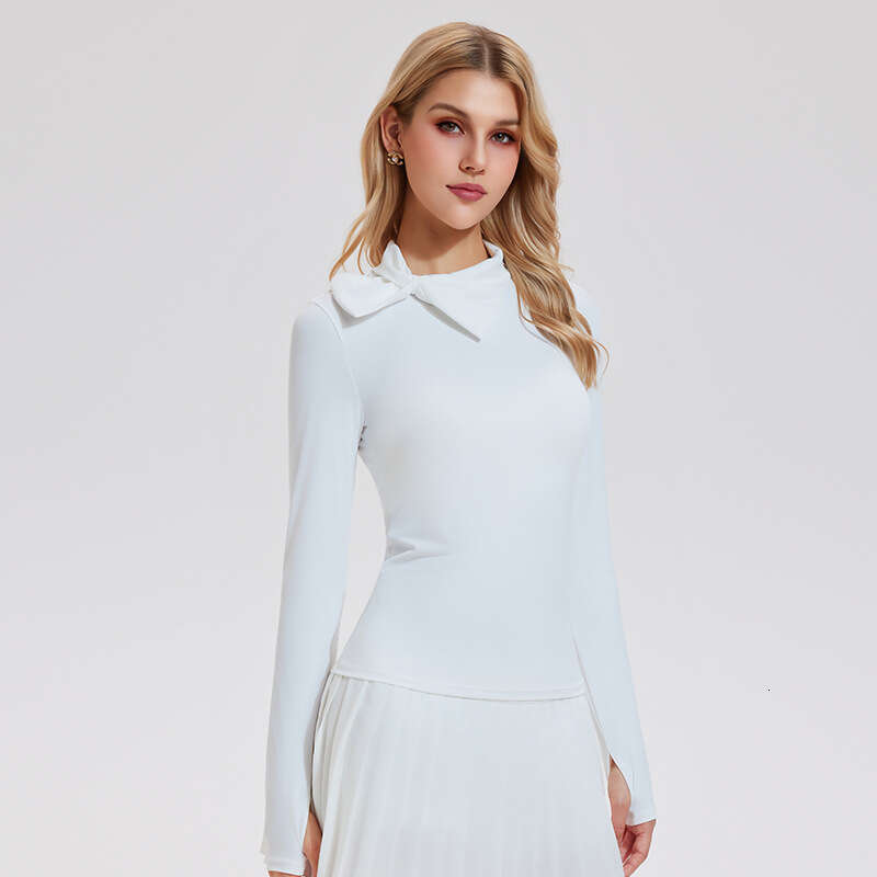 2026 Old Money Style Quick-Dry Sports Top For Women, High Collar Bowknot Fitness Wear, Outdoor Yoga Long Sleeve Shirt WKERSIY