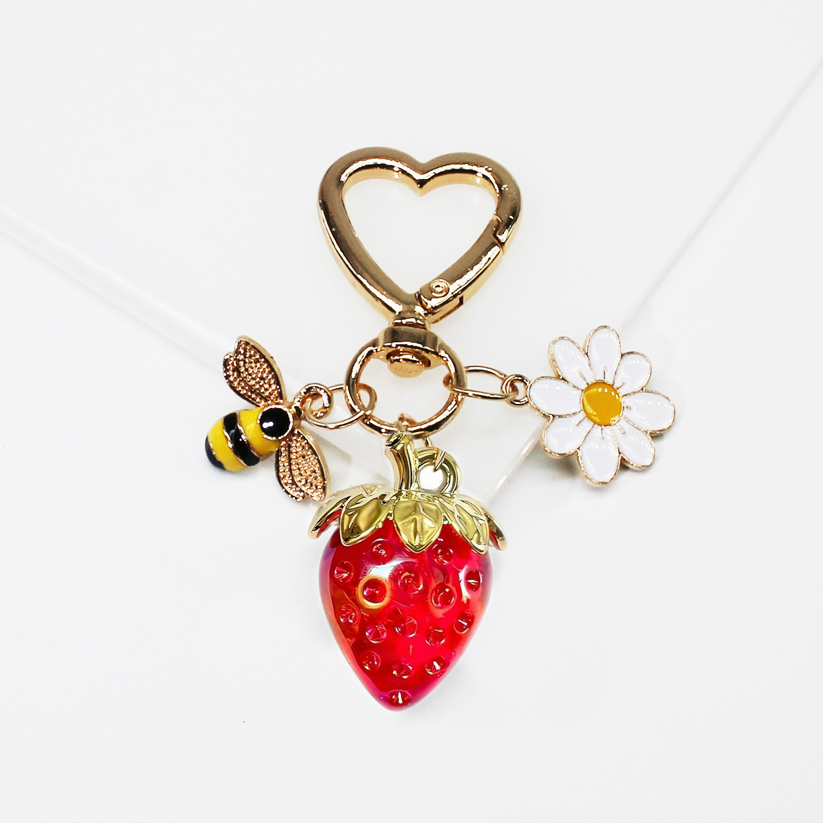 Bag Charm Key Chain Cute Bee Strawberry Heart Keychain Cross-Border Female Student Bag Pendant Keychain