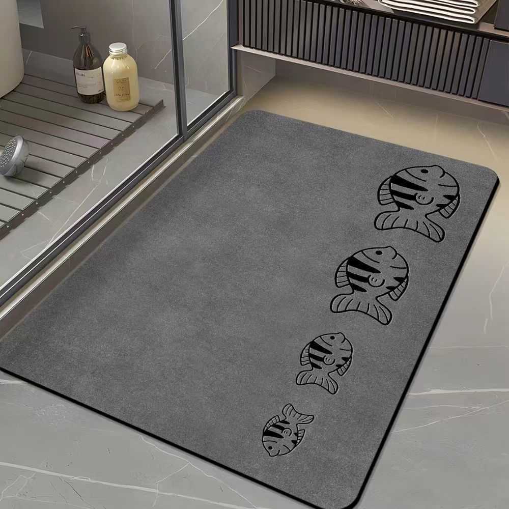 Thickened diatomite bathroom rug with printed design foldable and absorbent floor mat for bathroom and restroom entrance S260207